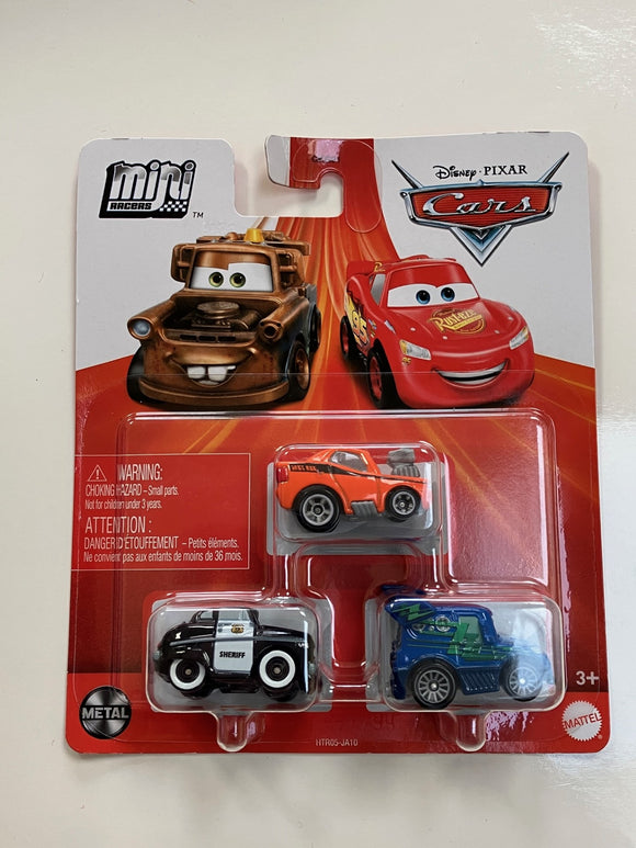 DISNEY CARS Mini Racers - set of 3 with Sheriff Snot Rod DJ