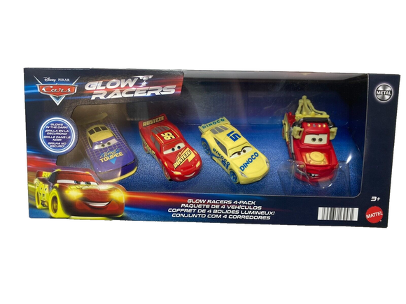 DISNEY CARS DIECAST - Glow Racers 4-Pack - Mater Cruz LMQ Will Rusch