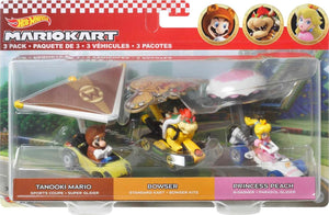 HOT WHEELS DIECAST - Mario Kart Glider 3 Pack - Tanooki Bowser Peach