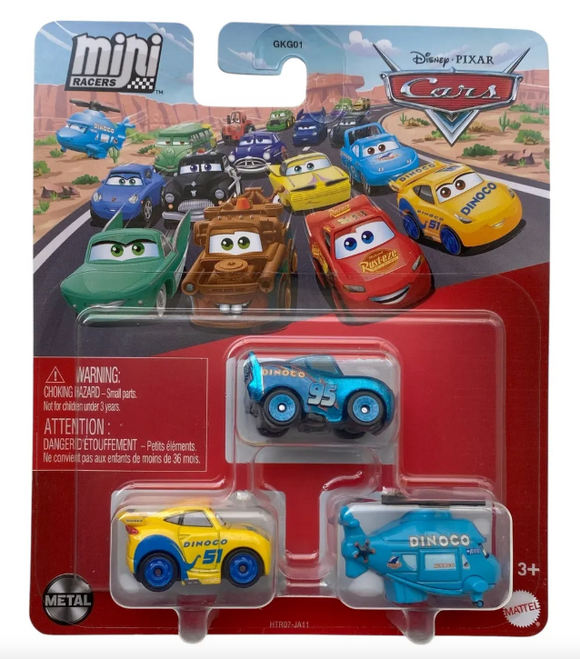 DISNEY CARS Mini Racers - set of 3 with Dinoco LMQ Cruz Helicopter