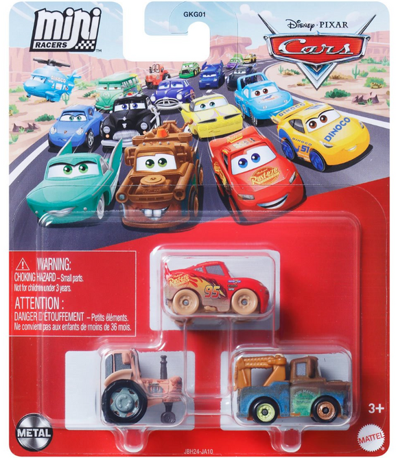 DISNEY CARS Mini Racers - set of 3 with Muddy Lightning Mater Tractor
