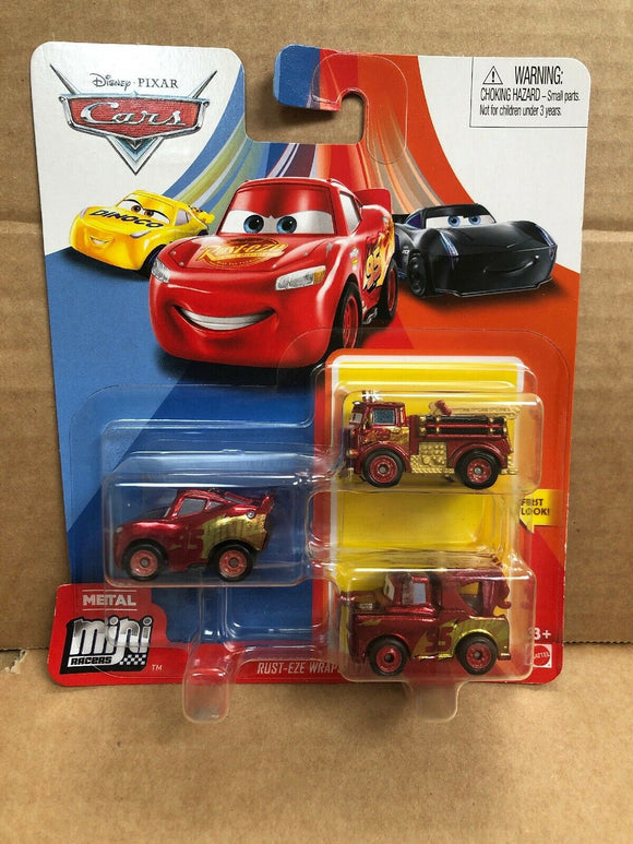 DISNEY CARS Mini Racers - set of 3 with Rusteze Wrap LMQ Mater Red