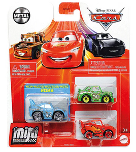 DISNEY CARS Mini Racers - set of 3 with Lightning Damaged King Chick