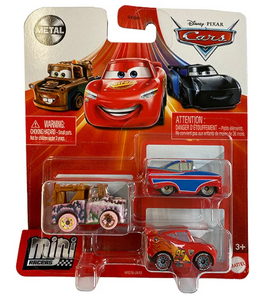 DISNEY CARS Mini Racers - set of 3 with Lightning Soapy Mater Union Jack Ramone