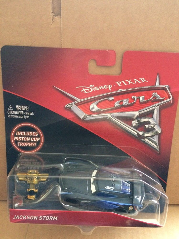 DISNEY CARS 3 DIECAST - Jackson Storm with Piston Cup Trophy