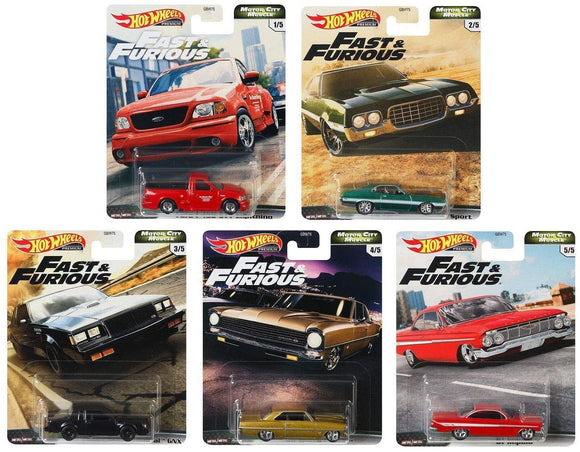 HOT WHEELS DIECAST - Fast and Furious Motor City Muscle Set G of 5