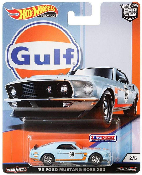 HOT WHEELS DIECAST - Real Riders Car Culture - Gulf Racing 69 Ford Mustang Boss 302