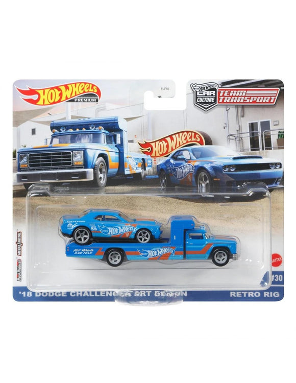 HOT WHEELS DIECAST - Team Transport 18 Dodge challenger Retro Rig