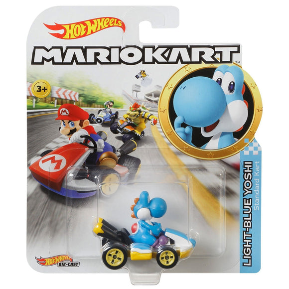 HOT WHEELS DIECAST - Mario Kart Light-Blue Yoshi standard cart