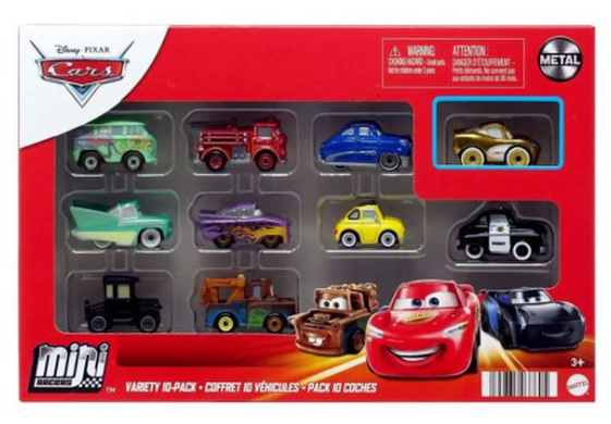 DISNEY CARS Mini Racers - 10 Pack with Golden Lightning McQueen
