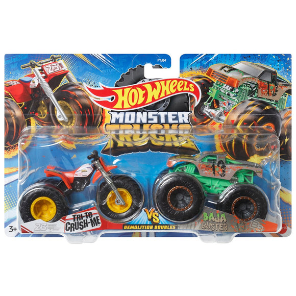 HOT WHEELS MONSTER TRUCKS - Tri to Crush me vs Baja Buster